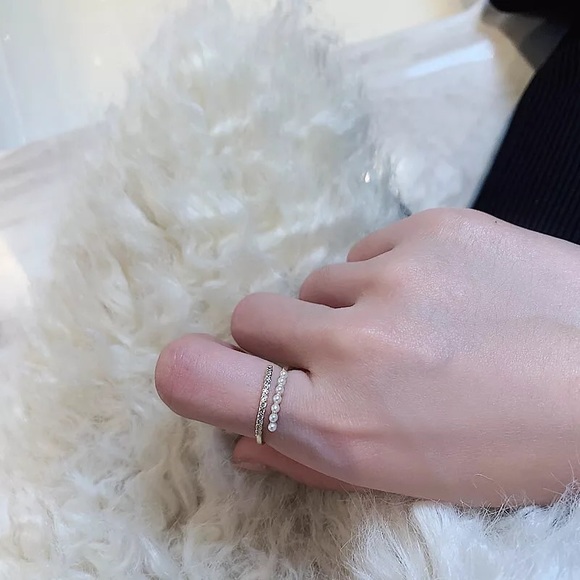 ✨NEW✨Geometric pearl and crystal rings with adjustable size for women - Picture 4 of 4